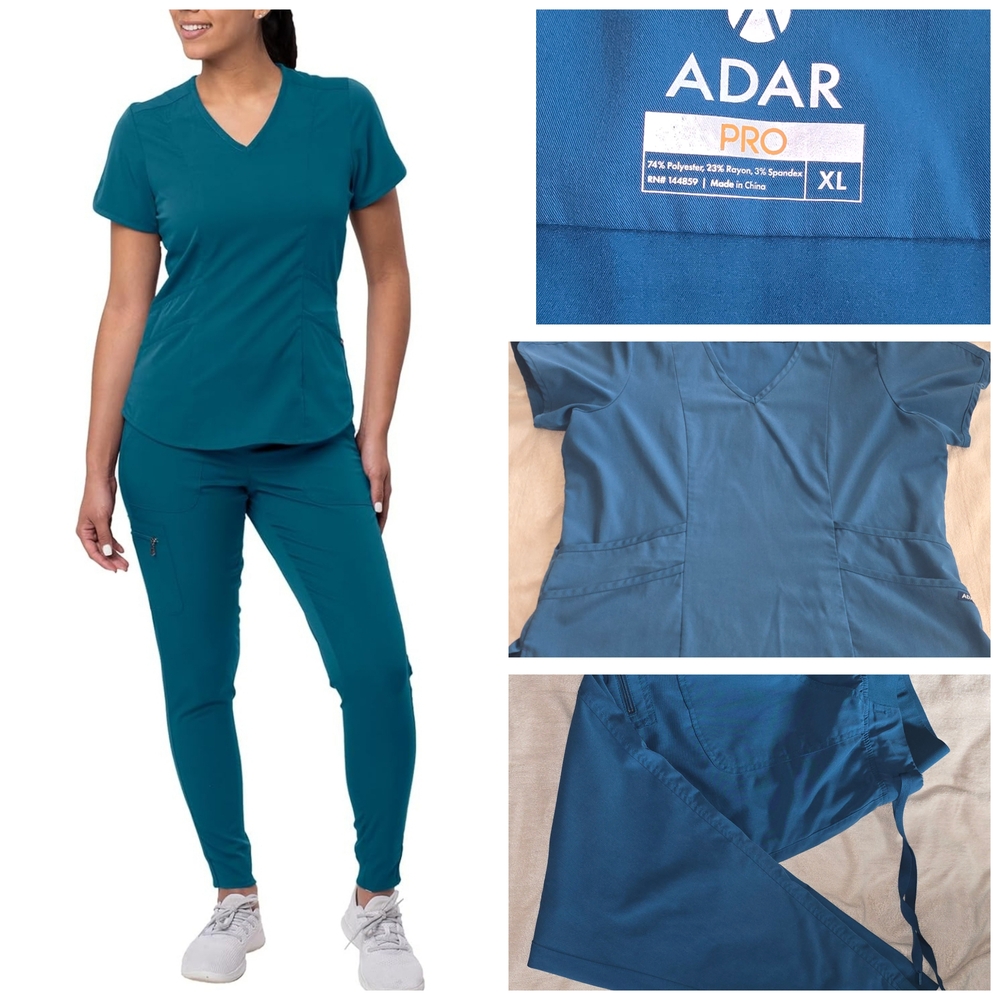 Adar Pro Modern Athletic Scrub Set For Women - Modern V-Neck Scrub Top &…